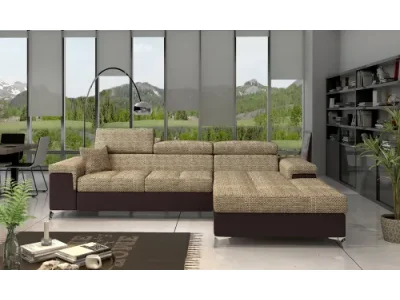 NABBI Rosino P rohová sedačka s rozkladom a úložným priestorom cappuccino / tmavohnedá