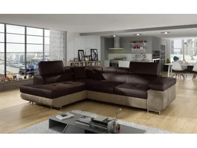 NABBI Almero L rohová sedačka s rozkladom a úložným priestorom tmavohnedá / hnedá