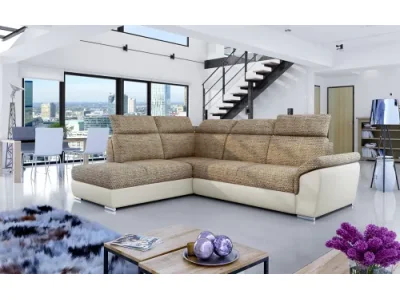 NABBI Leren L rohová sedačka s rozkladom a úložným priestorom cappuccino / béžová