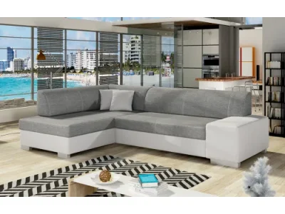 NABBI Ferol L rohová sedačka s rozkladom a úložným priestorom sivá (Sawana 05) / biela (Soft 17)