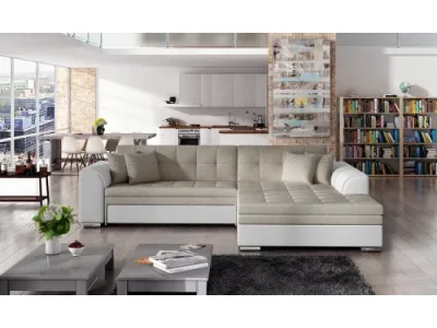 NABBI Salerno P rohová sedačka s rozkladom béžová / biela