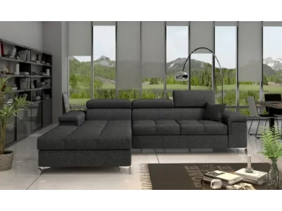 NABBI Rosino L rohová sedačka s rozkladom a úložným priestorom tmavosivá