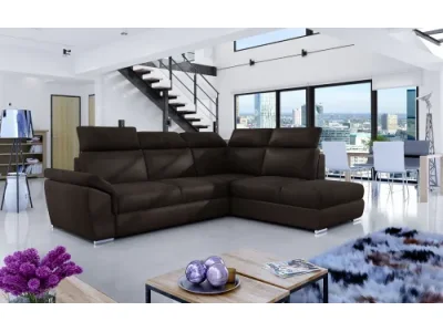 NABBI Leren P rohová sedačka s rozkladom a úložným priestorom tmavohnedá (Monolith 29)