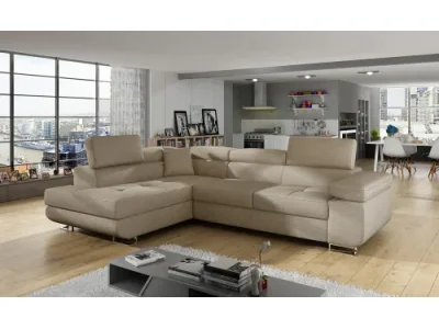 NABBI Almero L rohová sedačka s rozkladom a úložným priestorom svetlohnedá