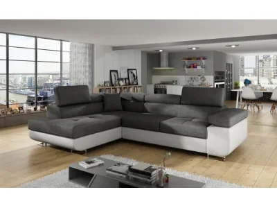 NABBI Almero L rohová sedačka s rozkladom a úložným priestorom sivá / biela