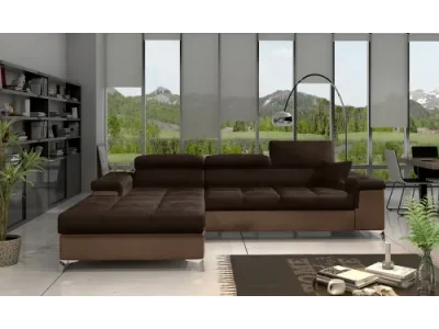 NABBI Rosino L rohová sedačka s rozkladom a úložným priestorom tmavohnedá / hnedá