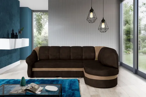 NABBI Belluno P rohová sedačka s rozkladom a úložným priestorom tmavohnedá / hnedá