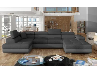 NABBI Rossano U L rohová sedačka u s rozkladom tmavosivá / sivá