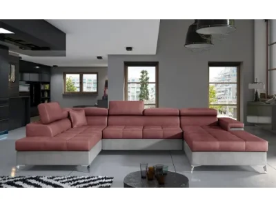 NABBI Enrico U L rohová sedačka u s rozkladom a úložným priestorom bordová / svetlosivá