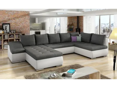 NABBI Grosseto P rohová sedačka u s rozkladom a úložným priestorom sivá (Sawana 05) / biela (Soft 17)