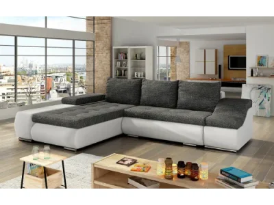 NABBI Oristano L rohová sedačka s rozkladom a úložným priestorom čierna (Berlin 02) / biela (Soft 17)