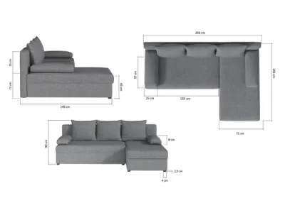 Detail produktu NABBI Grado L/P rohová sedačka s rozkladom a úložným priestorom svetlosivá