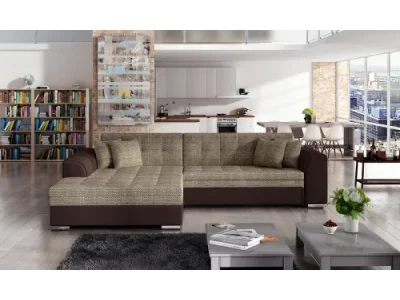 NABBI Salerno L rohová sedačka s rozkladom cappuccino / tmavohnedá