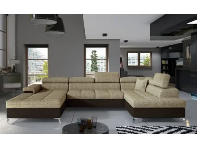 NABBI Enrico U P rohová sedačka u s rozkladom a úložným priestorom cappuccino / tmavohnedá