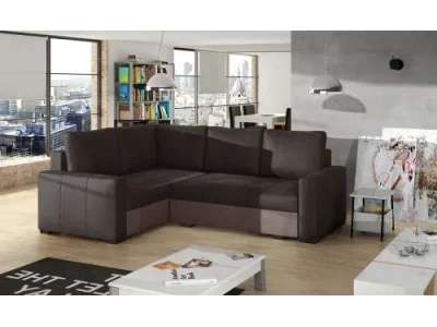 NABBI Castelo L rohová sedačka s rozkladom a úložným priestorom tmavohnedá / hnedá
