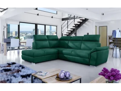 Detail produktu NABBI Leren L rohová sedačka s rozkladom a úložným priestorom tmavozelená