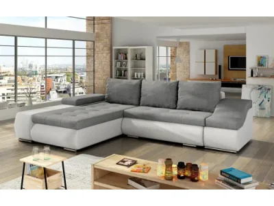 NABBI Oristano L rohová sedačka s rozkladom a úložným priestorom svetlosivá / biela