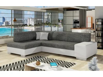 NABBI Ferol L rohová sedačka s rozkladom a úložným priestorom čierna (Berlin 02) / biela (Soft 17)