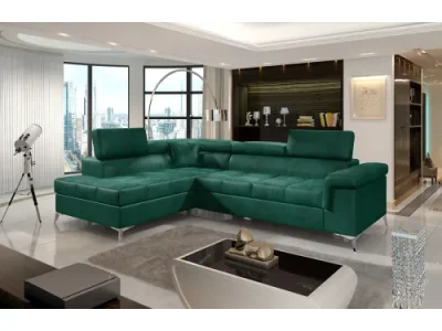 NABBI Enna L rohová sedačka s rozkladom a úložným priestorom tmavozelená