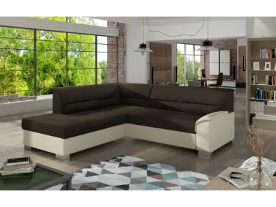 NABBI Balmi L rohová sedačka s rozkladom a úložným priestorom tmavohnedá / béžová