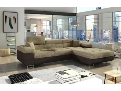 Detail produktu NABBI Alkazar P rohová sedačka s rozkladom a úložným priestorom cappuccino / tmavohnedá