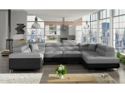 NABBI Licaro U L rohová sedačka u s rozkladom a úložným priestorom svetlosivá / čierna