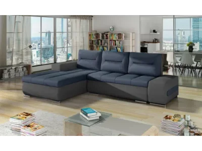 NABBI Otelo L rohová sedačka s rozkladom a úložným priestorom modrá / sivá