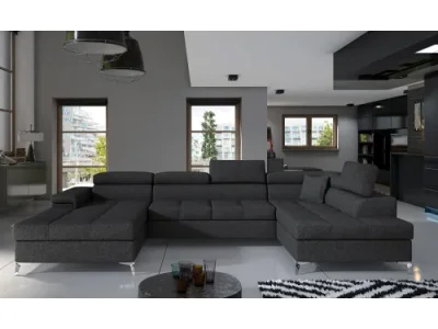 NABBI Enrico U P rohová sedačka u s rozkladom a úložným priestorom tmavosivá