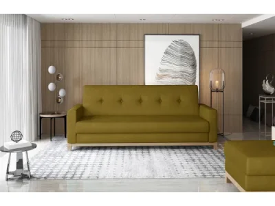 NABBI Soria rozkladacia pohovka s úložným priestorom zlatá / buk