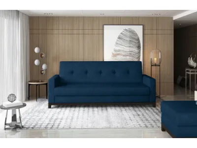 NABBI Soria rozkladacia pohovka s úložným priestorom tmavomodrá (Kronos 09) / orech