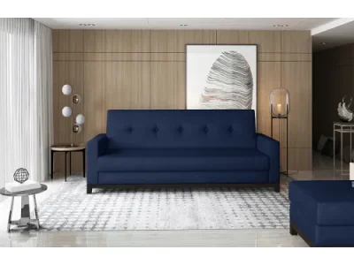 NABBI Soria rozkladacia pohovka s úložným priestorom tmavomodrá (Monolith 77) / orech