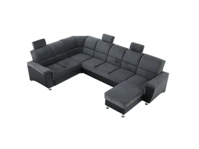 KONDELA Santiago L rohová sedačka u s rozkladom a úložným priestorom sivá / čierna