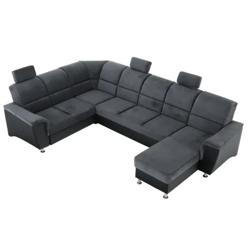 KONDELA Santiago L rohová sedačka u s rozkladom a úložným priestorom sivá / čierna