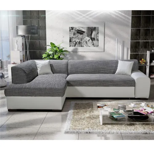 KONDELA Minerva L rohová sedačka s rozkladom a úložným priestorom biela / sivá melírovaná
