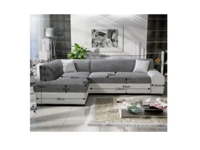 Detail produktu KONDELA Minerva L rohová sedačka s rozkladom a úložným priestorom biela / sivá melírovaná