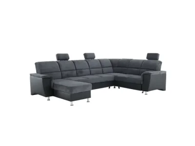 KONDELA Santiago P rohová sedačka u s rozkladom a úložným priestorom sivá / čierna