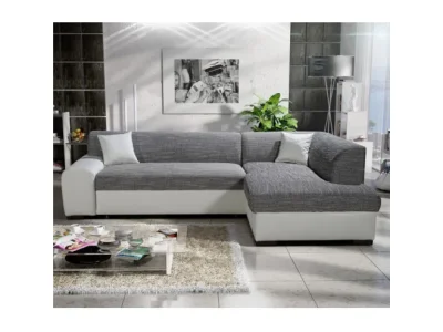 Detail produktu KONDELA Minerva P rohová sedačka s rozkladom a úložným priestorom biela / sivá melírovaná