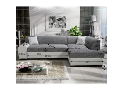 Detail produktu KONDELA Minerva P rohová sedačka s rozkladom a úložným priestorom biela / sivá melírovaná