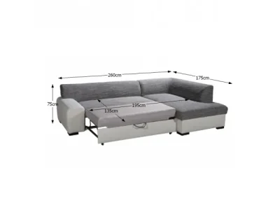 Detail produktu KONDELA Minerva P rohová sedačka s rozkladom a úložným priestorom biela / sivá melírovaná