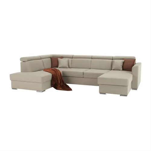 KONDELA Marieta L rohová sedačka u s rozkladom a úložným priestorom béžová / tehlová