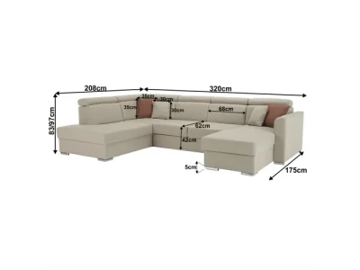 Detail produktu KONDELA Marieta L rohová sedačka u s rozkladom a úložným priestorom béžová / tehlová