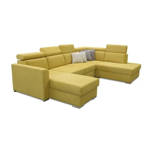 KONDELA Marieta P rohová sedačka u s rozkladom a úložným priestorom žltá / hnedá