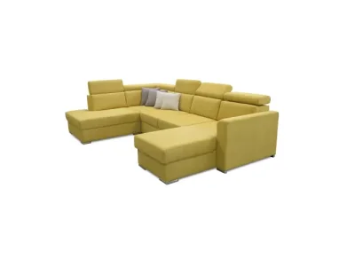 KONDELA Marieta L rohová sedačka u s rozkladom a úložným priestorom žltá / hnedá