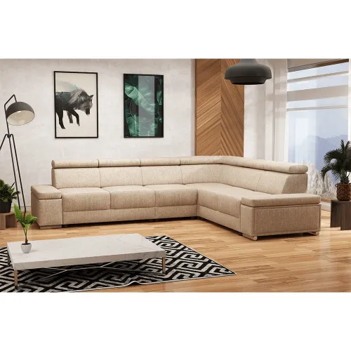 KONDELA Boby P rohová sedačka so záhlavím sivobéžová (taupe)