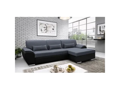 Detail produktu KONDELA Emily RM P rohová sedačka s rozkladom a úložným priestorom čierna / tmavosivá