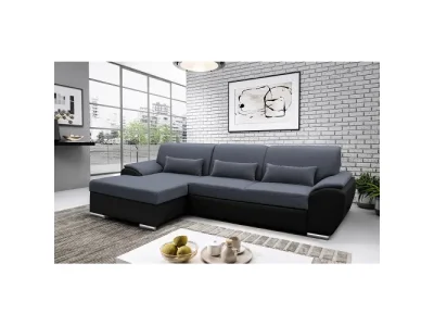 KONDELA Emily RM L rohová sedačka s rozkladom a úložným priestorom čierna / tmavosivá