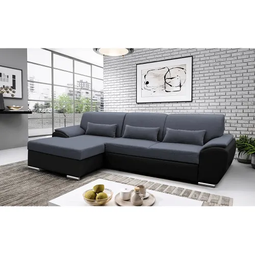 KONDELA Emily RM L rohová sedačka s rozkladom a úložným priestorom čierna / tmavosivá
