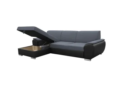 Detail produktu KONDELA Emily RM L rohová sedačka s rozkladom a úložným priestorom čierna / tmavosivá