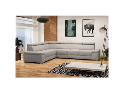 KONDELA Boby L rohová sedačka so záhlavím sivobéžová (taupe)