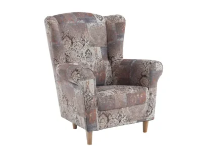 KONDELA Charlot kreslo (ušiak) buk / hnedý vzor (Vintage 1026)